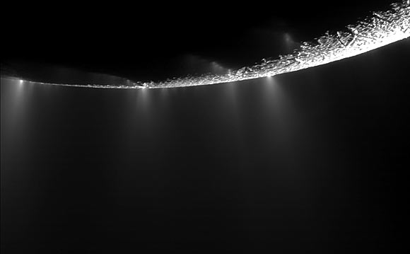 Saturn's moon, Enceladus, sprays icy particles, water vapor and organic compounds