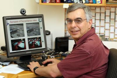 Professor Shlomo Peleg of the Hebrew University of Jerusalem invented a system for enabling investigators to view key segments only from many hours of video camera surveillance. Credit: Hebrew University photo by Sasson Tiram