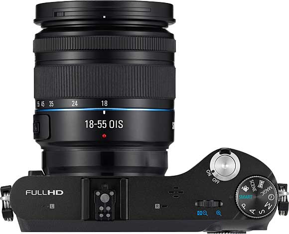 Samsung NX200 with 18-55mm F3.5-5.6 OIS II portrait lens attached - Top View